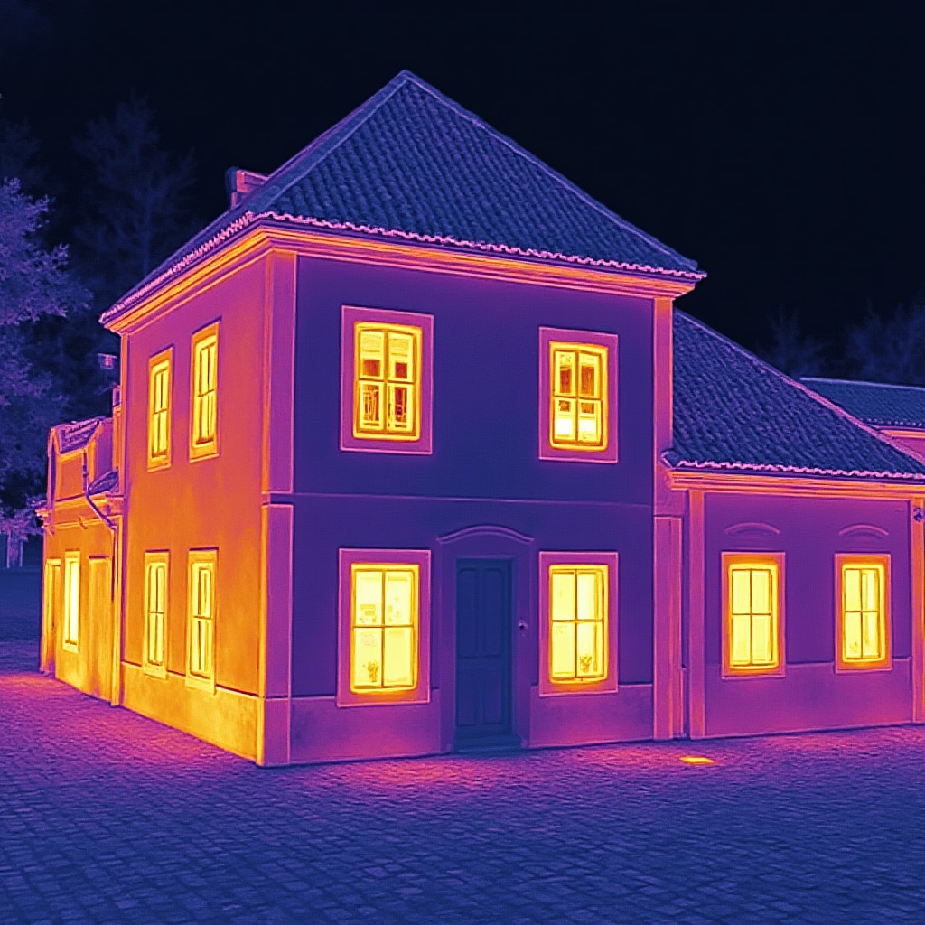 Thermal imaging scan showing heat loss patterns on a building exterior